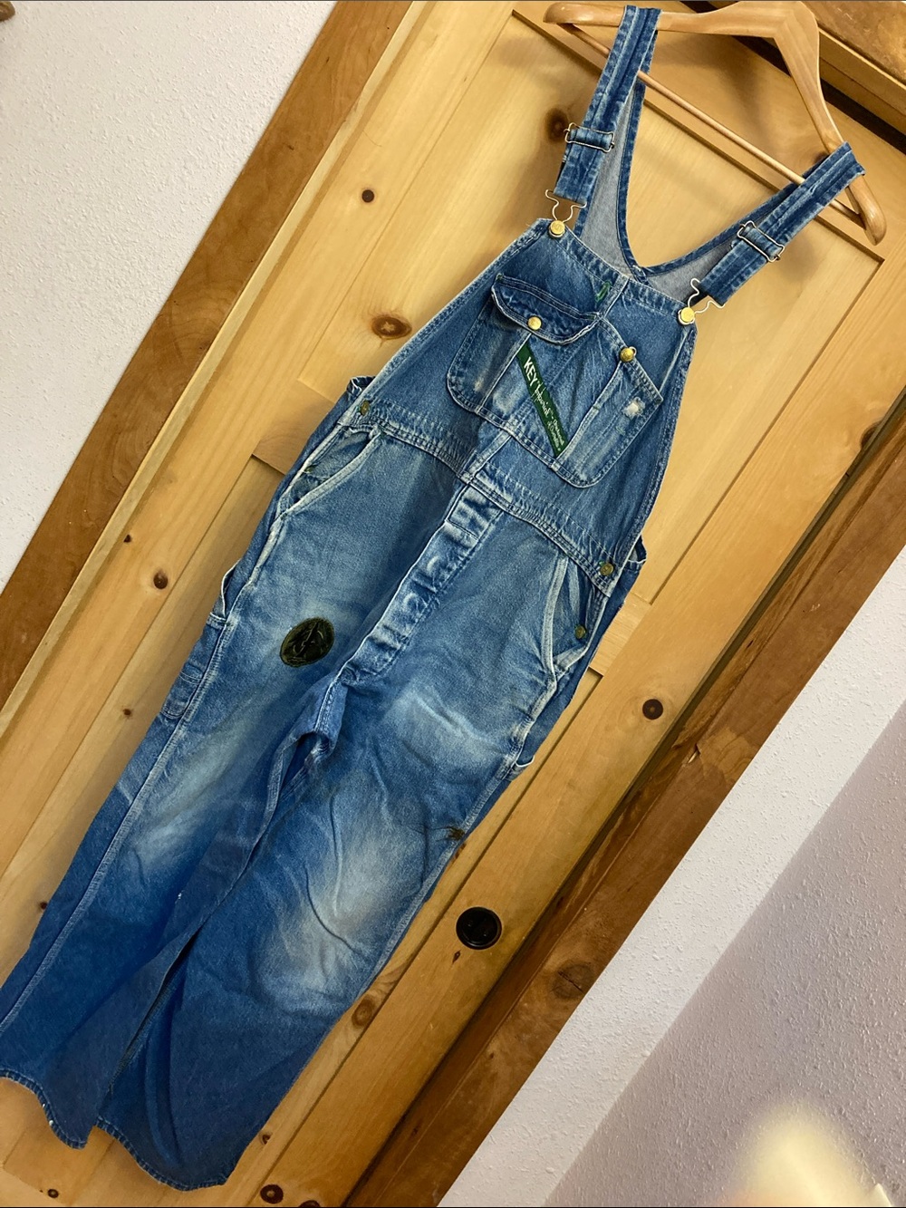 Vintage Key Denim Overall Bibs with Army Patches